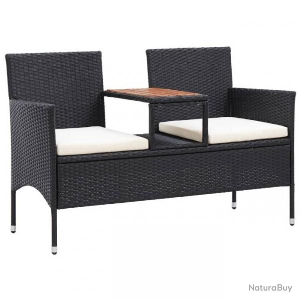 Banc de jardin 2places et table  th 143cm Rsine tresse Noir