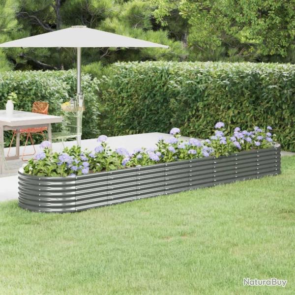 Lit surlev de jardin Acier enduit de poudre 368x80x36 cm gris alsavelo