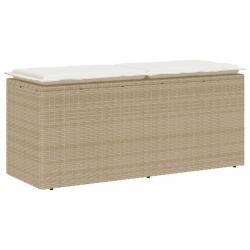 Banc de jardin avec coussin beige 110x40x44 cm résine tressée alsavelo