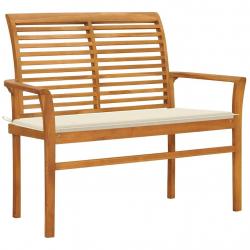 Banc de jardin avec coussin crème 112 cm Bois de teck massif alsavelo