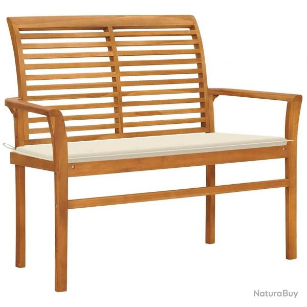 Banc de jardin avec coussin crme 112 cm Bois de teck massif alsavelo
