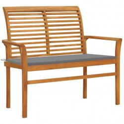 Banc de jardin avec coussin gris 112 cm Bois de teck massif alsavelo