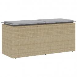 Banc de jardin avec coussin beige 110x40x44 cm résine tressée alsavelo