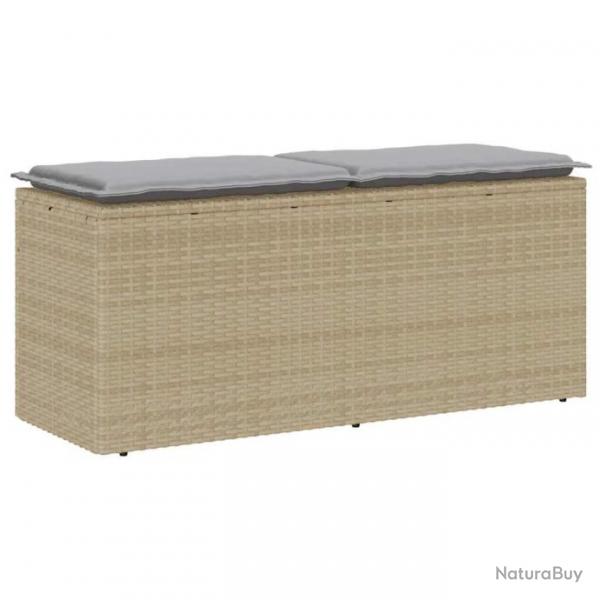 Banc de jardin avec coussin beige 110x40x44 cm rsine tresse