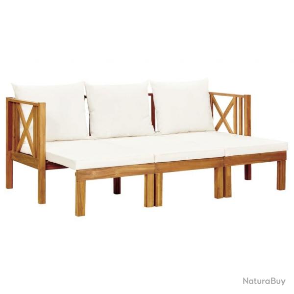 Banc de jardin 3 places et coussins 179 cm Bois d'acacia massif alsavelo