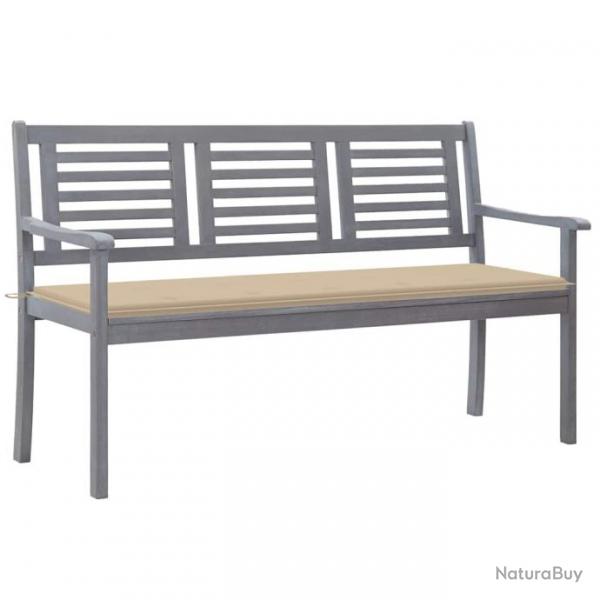 Banc de jardin 3 places avec coussin 150 cm Gris Eucalyptus