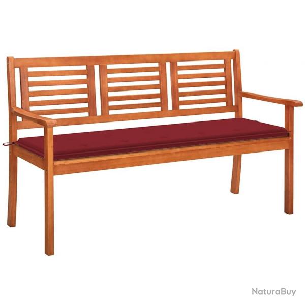 Banc de jardin 3 places avec coussin 150 cm Bois d'eucalyptus alsavelo