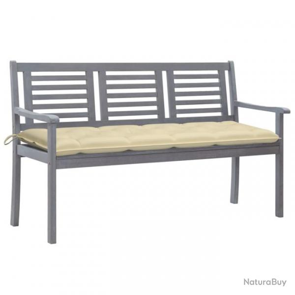 Banc de jardin 3 places avec coussin 150 cm Gris Eucalyptus