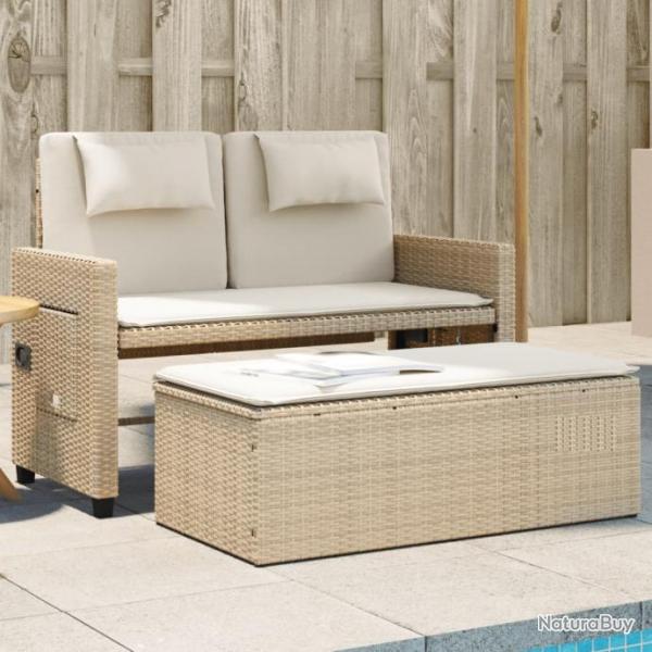 Banc inclinable de jardin avec coussins beige rsine tresse