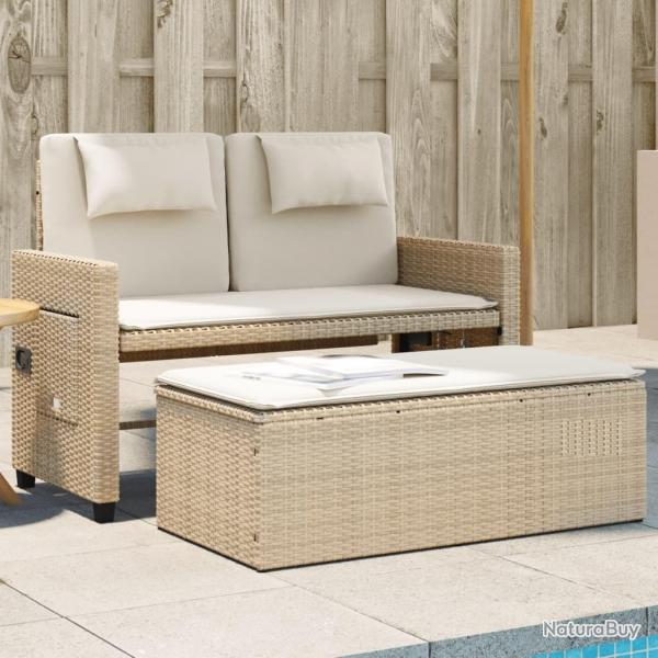 Banc inclinable de jardin avec coussins beige rsine tresse alsavelo