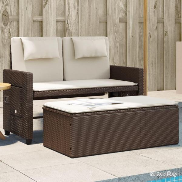 Banc inclinable de jardin avec coussins marron rsine tresse alsavelo