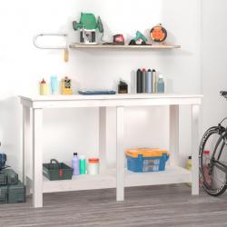 Banc de travail Blanc 140x50x80 cm Bois de pin massif alsavelo
