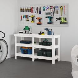 Banc de travail Blanc 142,5x50x80 cm Bois de pin massif alsavelo
