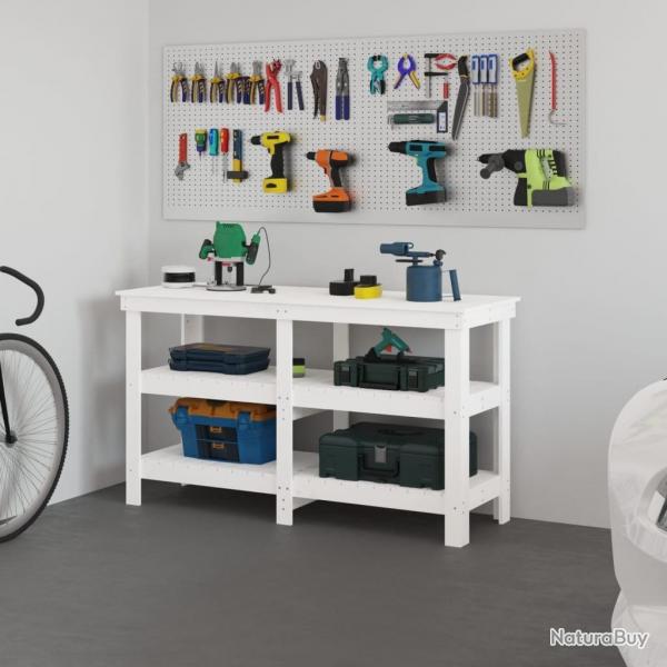Banc de travail Blanc 142,5x50x80 cm Bois de pin massif alsavelo