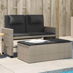Banc inclinable de jardin et coussins gris clair résine tressée alsavelo