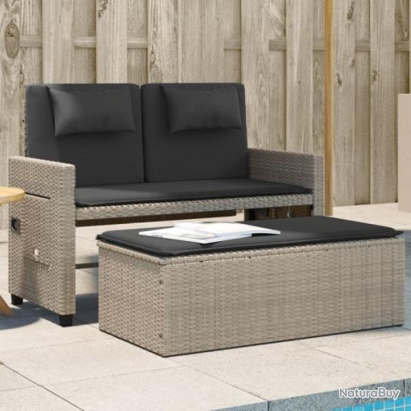 Banc inclinable de jardin et coussins gris clair rsine tresse