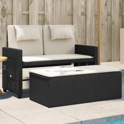 Banc inclinable de jardin avec coussins noir résine tressée