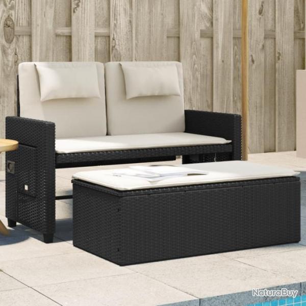 Banc inclinable de jardin avec coussins noir rsine tresse