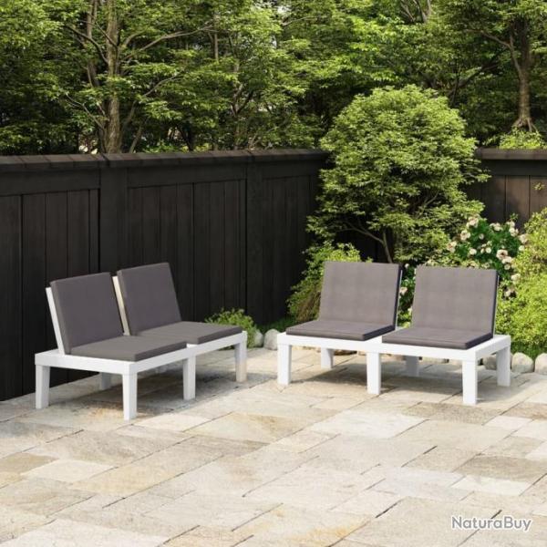 Bancs de salon de jardin avec coussins lot de 2 Plastique Blanc