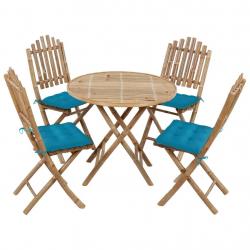 Ensemble à manger d'extérieur pliable 5pcs avec coussins Bambou alsavelo
