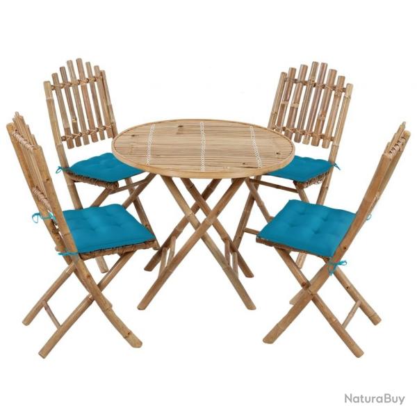 Ensemble  manger d'extrieur pliable 5pcs avec coussins Bambou alsavelo