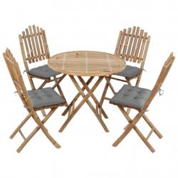 Ensemble à manger d'extérieur pliable 5pcs avec coussins Bambou alsavelo