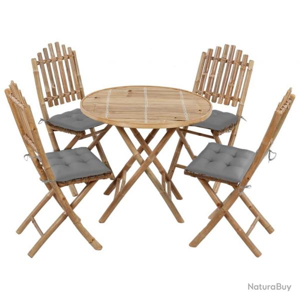 Ensemble  manger d'extrieur pliable 5pcs avec coussins Bambou alsavelo