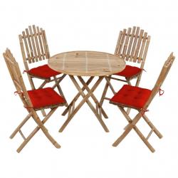 Ensemble à manger d'extérieur pliable 5pcs avec coussins Bambou alsavelo