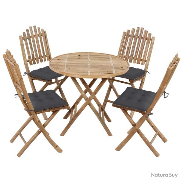 Ensemble  manger d'extrieur pliable 5pcs avec coussins Bambou alsavelo