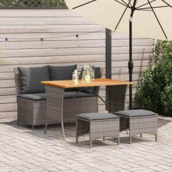 Ensemble à manger jardin 4pcs et coussins Gris Résine tressée