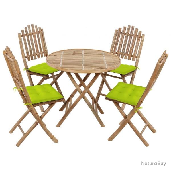 Ensemble  manger d'extrieur pliable 5pcs avec coussins Bambou alsavelo