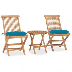 Ensemble à manger d'extérieur pliable avec coussin 3 pcs Teck alsavelo