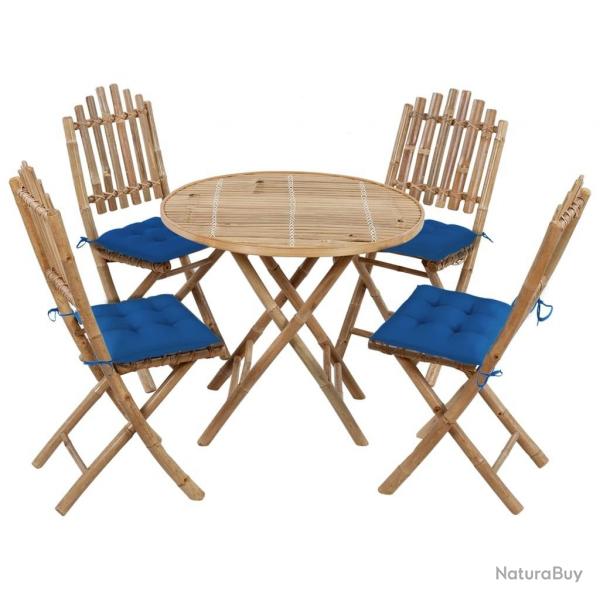 Ensemble  manger d'extrieur pliable 5pcs avec coussins Bambou alsavelo