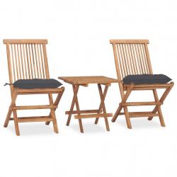 Ensemble à manger d'extérieur pliable avec coussin 3 pcs Teck alsavelo