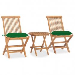 Ensemble à manger d'extérieur pliable avec coussin 3 pcs Teck alsavelo