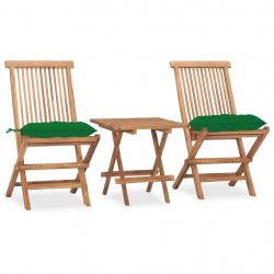 Ensemble à manger d'extérieur pliable avec coussin 3 pcs Teck alsavelo