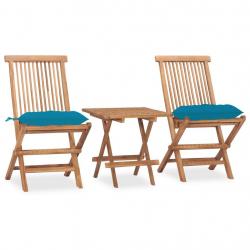 Ensemble à manger d'extérieur pliable avec coussin 3 pcs Teck alsavelo