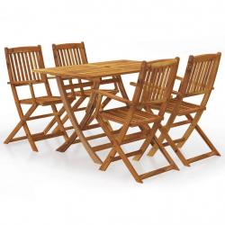 Ensemble à manger d'extérieur pliable 5pcs Bois d'acacia solide alsavelo