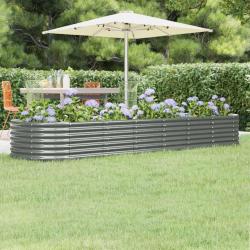 Lit surélevé de jardin Acier enduit de poudre 296x80x36 cm gris alsavelo