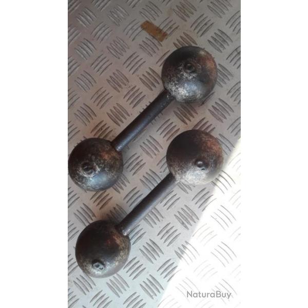 Paire d'Haltres 1900 Fonte 2 x 3 Kgs Anciens Objets du XXme Muscu Dcoration Collection