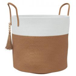 Panier de rangement Ø40x35 cm - Marron et blanc - Coton Élégant et pratique