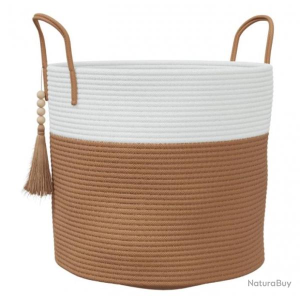 Panier de rangement 40x35 cm - Marron et blanc - Coton lgant et pratique