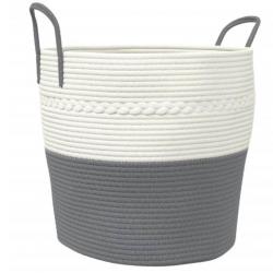 Panier de rangement Ø43x38 cm - Gris et blanc - 100% Coton Élégant et pratique