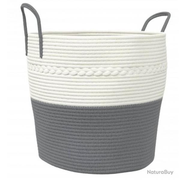 Panier de rangement 43x38 cm - Gris et blanc - 100% Coton lgant et pratique