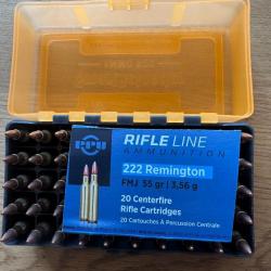 1x50 cartouches 222 Remington PPU en boite de transport