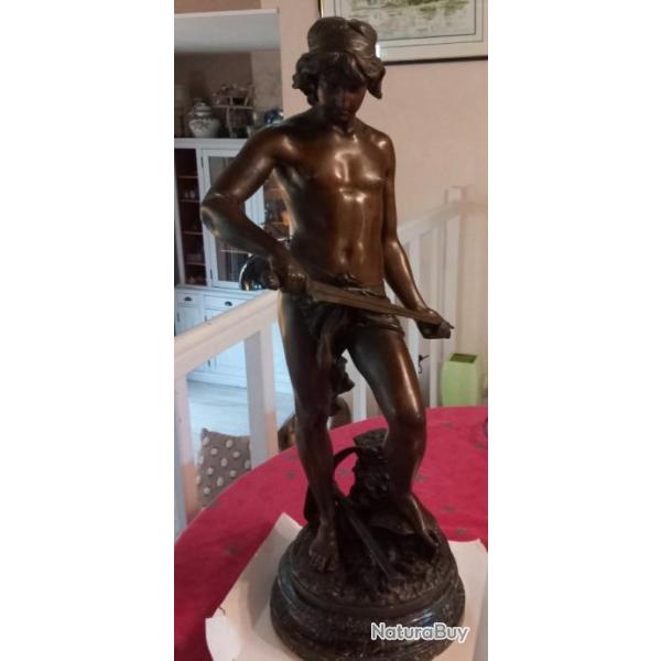 De GAUDEZ - Le gladiateur victorieux - sur terrasse marbre et portant cartouche In gladio virtus