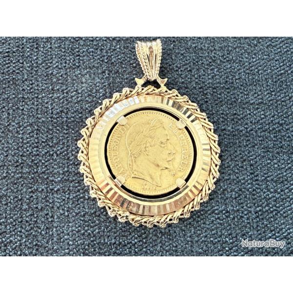 Pendentif ancien or massif 18 carats avec vritable pice de 20 francs or (Louis d'or)