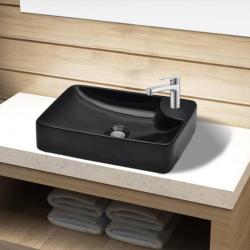 Vasque à trou pour robinet céramique Noir pour salle de bain alsavelo