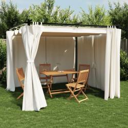 Tonnelle avec rideaux crème 3x3 m acier alsavelo