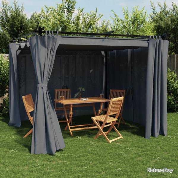 Tonnelle avec rideaux anthracite 3x3 m acier alsavelo